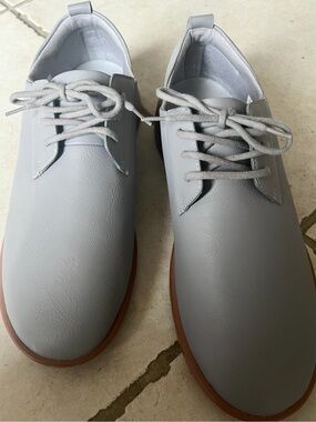 men's Ponto leather Light Gray Lace-Up Derby Shoes with Brown Sole